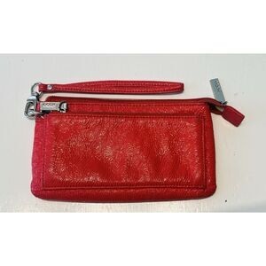 HOBO Vida Tangerine Polished Leather Pouch Wristlet Clutch Wallet Nice!